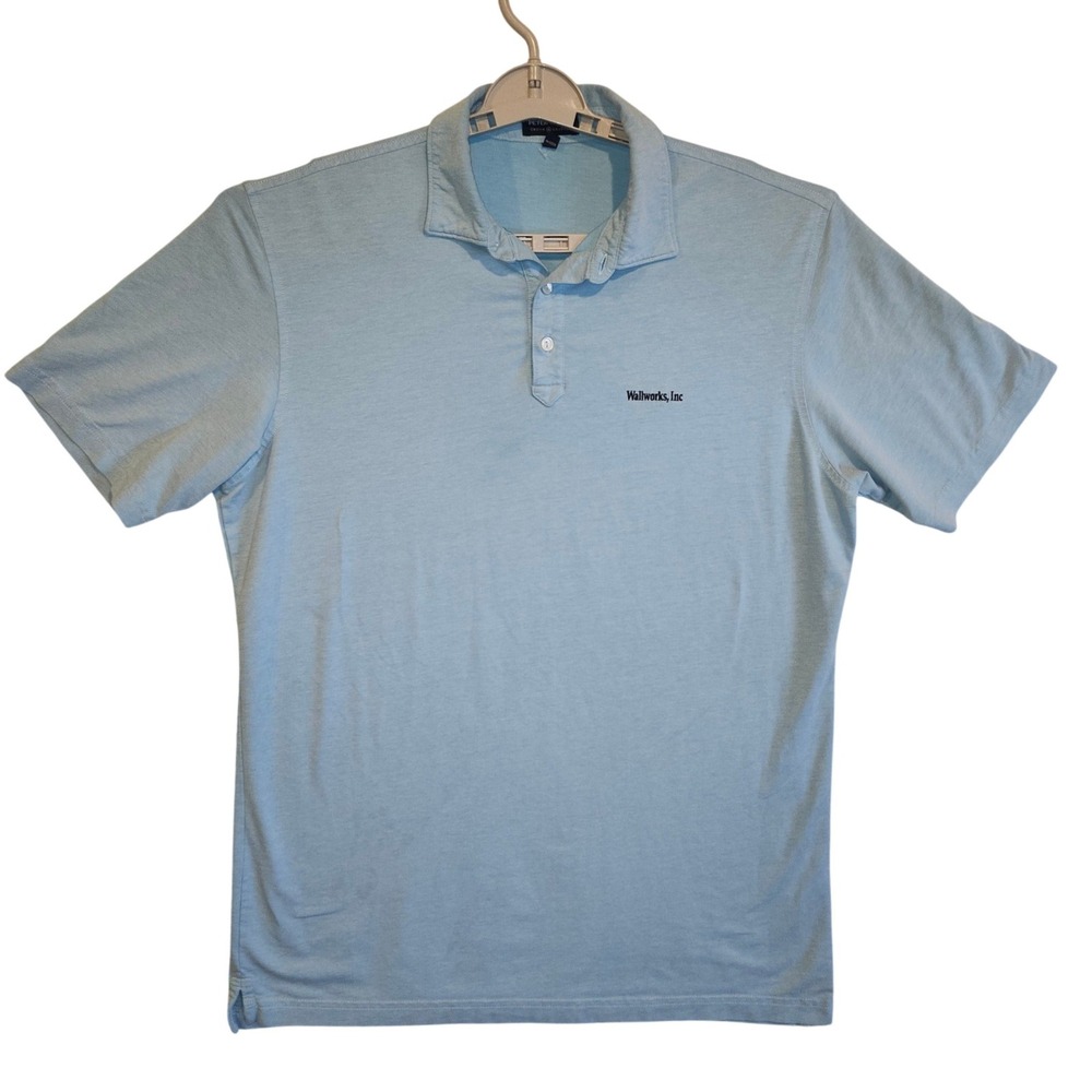 Peter Millar Crown‎ Crafted Mens Large Blue Polo Wallworks Logo Stretch L